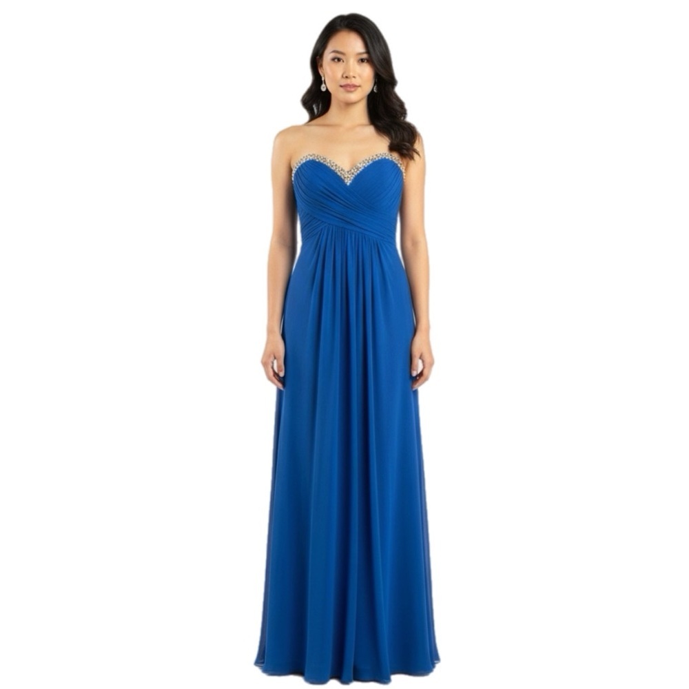 La‎ Femme Royal Blue Strapless Beaded Gown Prom Dress Size 4 Black-Tie